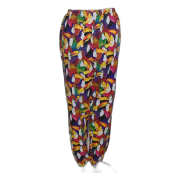 80s Gym Pants, M/L, Toucans/Bird print, Elastic waist & Cuffs, Colorful - Picture 6 of 11